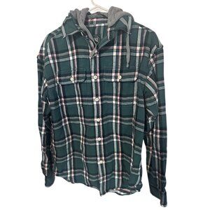 American Eagle grenn plaid removable hood shacket jacket size